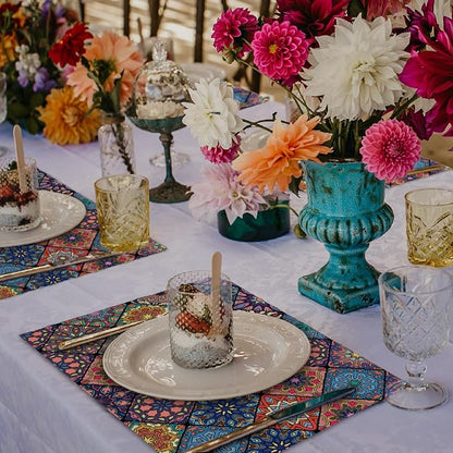 Boho Bohemian Placemats Set of 4, Line Table Mats | Vibrant Mosaic Print - Image 2