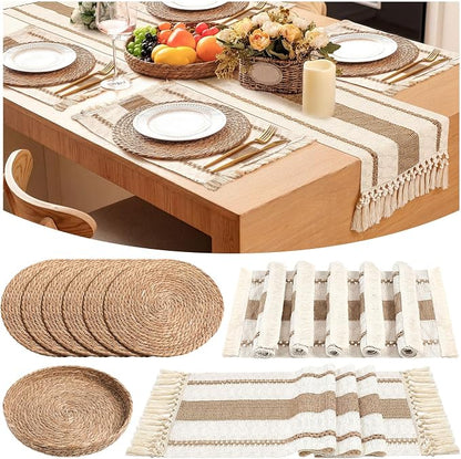Boho Placemats 4/6/8 Set of Round Woven Placemat Macrame Style Bicolor by Gandeer