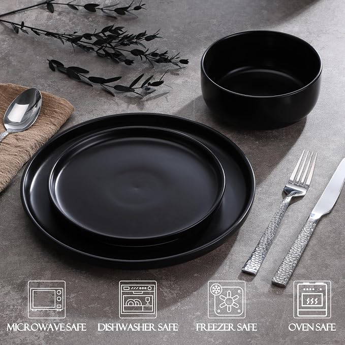 LIANYU Plates and Bowls Sets for 8, 24 Piece Stoneware Dinnerware Set, - Image 5
