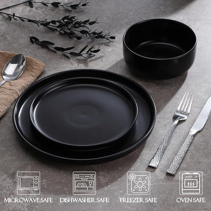 LIANYU Plates and Bowls Sets for 8, 24 Piece Stoneware Dinnerware Set, - Image 5