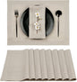 D'Moksha Homes Linen Placemats Set of 8 - Classic Hemstitch Natural Placemats 14 x 19 Inch - 100% Pure Linen Table Mats for Valentines, Spring, Easter - Handcrafted and Machine Washable