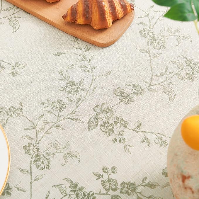 jinchan Green Farmhouse Floral Linen Rectangle Table Cloth 52 x 70 Inch | Soft - Image 7