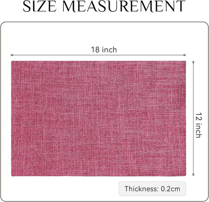Softalker Faux Linen Placemats Set of 6-12 x 18 Inch, Heat Resistant Double Layered Durable Burlap Farmhouse Place Mats, Non-Slip Washable Rustic Table Mats for Dining, Kitchen, Party（Pink