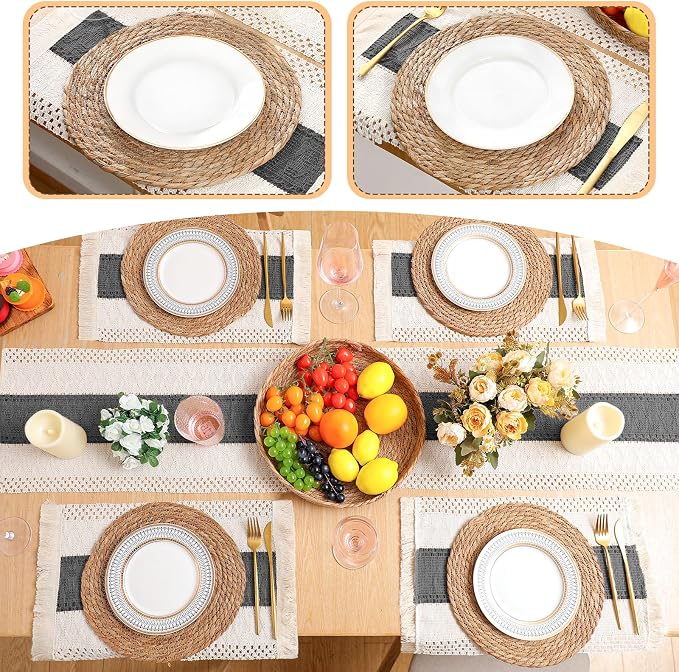 Boho Placemats 4/6/8 Set of Round Woven Placemat Macrame Style Bicolor - Image 6