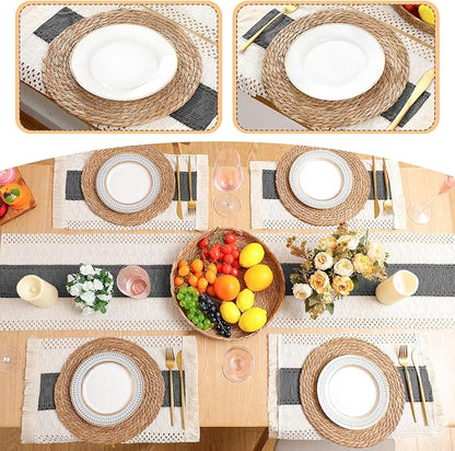 Boho Placemats 4/6/8 Set of Round Woven Placemat Macrame Style Bicolor - Image 6