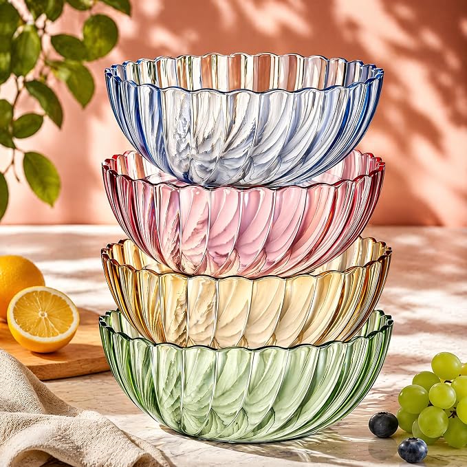 Fasmov 4 Pack Plastic Serving Bowls, Plastic Salad Mixing Bowls, 74oz Break - Image 4