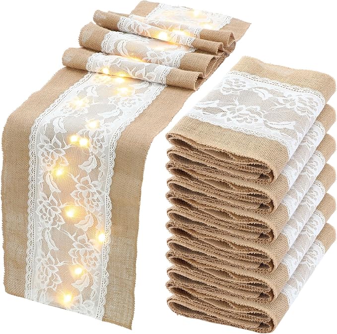 Xinnun 6 Pack Burlap Table Runner by Xinnun