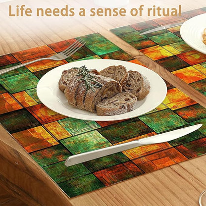 Texture Tiles Placemats Set of 6,Stained Glass Waterproof Non-Slip Washable Table Mats for Kitchen Dining Holiday Party Wedding Decor 12x18 Inch