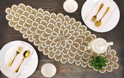 Gold Beaded Table Runner, 36 in, Farmhouse Holiday Décor | 13x36 in, 85% glass - Image 4