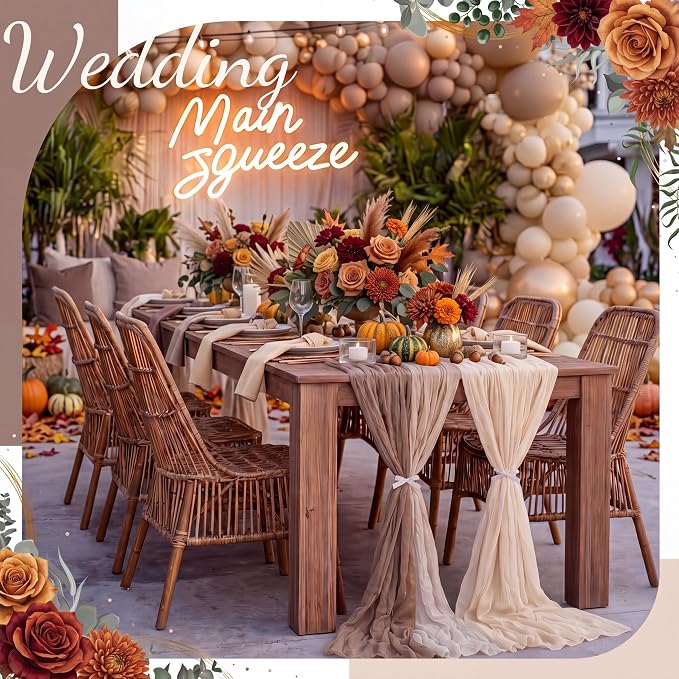 12 Pcs Fall Cheesecloth Gauze Table Runners, Gradient Brown | Thanksgiving - Image 2