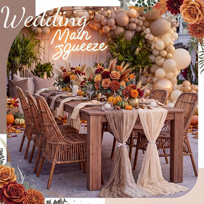 12 Pcs Fall Cheesecloth Gauze Table Runners, Gradient Brown | Thanksgiving - Image 2