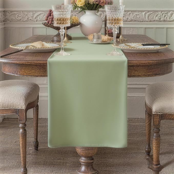 Sage Green Table Runner, Waterproof Washable Runners 90 Inches Long | Reusable by KAIPHO
