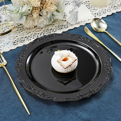 100 Pcs Black Plastic Plates for Party 10.25" Dinner Disposable Plates | 100 - Image 2