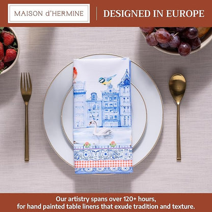 Maison d' Hermine Cloth Napkins Set of 4 100% Cotton Everyday Reusable Square Napkins Cloth Washable Dinner Wedding Restaurant Valentines Day Decorations Spring/Summer (Amsterdam Canals, 20" x 20")