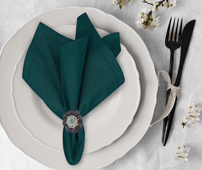 Ruvanti Premium Linen Napkins Set of 4-20x20 Inch, Classic Hemstitch, Mitered Corner Cloth Napkins ‎‎- Soft, Elegant Dinner Napkins Cloth Washable for Weddings, Parties, Everyday Use - Teal