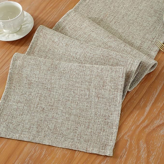 Laolitou Light Brown Table Runners 90 Inches Long, Burlap Linen Texture - Image 5