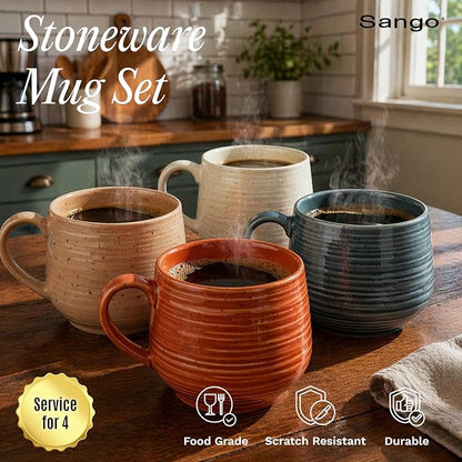 Sango 17.5 oz Stoneware Coffee Mugs Set of 4, Rustic Ceramic Mug - Image 3