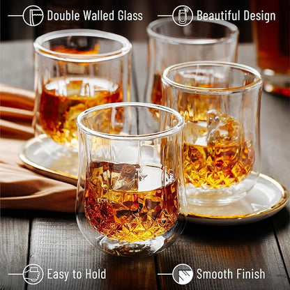 BTaT- Double Walled Drinking Glass, 4 Pack, 8 oz, Stylish Insulated Rocks Glass - Image 4
