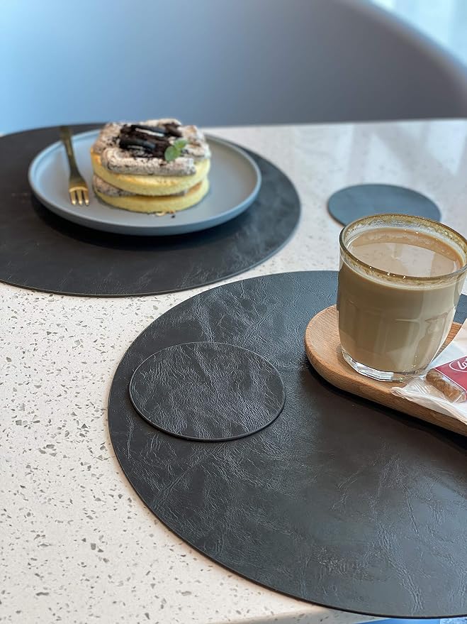 Set of 8 Faux Leather Round Placemats and Coasters, Coffee Mats Kitchen Table - Image 3