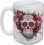 Sweet Gisele Sugar Skull Ceramic Mug, Floral Print Coffee Cup, Day of the Dead Design, Beautiful Colors, Great Novelty Gifts 15 Fl Oz White