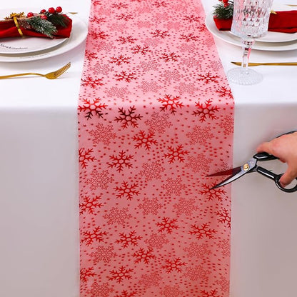 Snowkingdom 2 Pcs Christmas Red Snowflake Table Runner 108 Inch Sparkly Red - Image 5