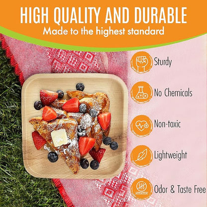 Raj Palm Leaf Plates 7" (300 Pack) Bulk Bamboo plates Disposable, Decorative Compostable Tableware for wedding, Lunch, Dinner, Birthday, Camping, Outdoor BBQ, Picnic