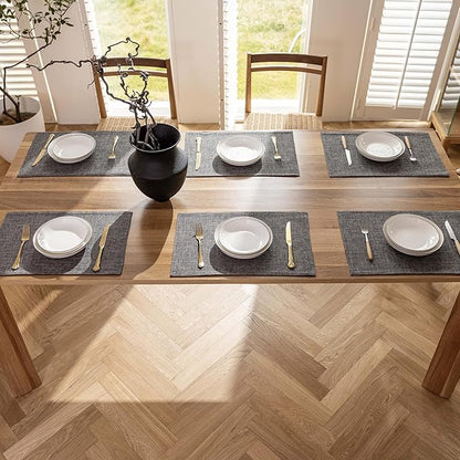 Demetex Placemats Table Mats Set of 6 Heat Resistant Washable Cloth Place Mats for Dining Table Holiday, Dark Grey