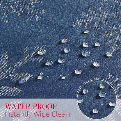 Cloth Place Mats Set of 8–Reusable Rectangular Waterproof Fabric Polyester Washable Wipeable Heat Resistant Jacquard Sparkling Metallic Snowflake for Kitchen Table(Navy Silver/13x19 Inch)