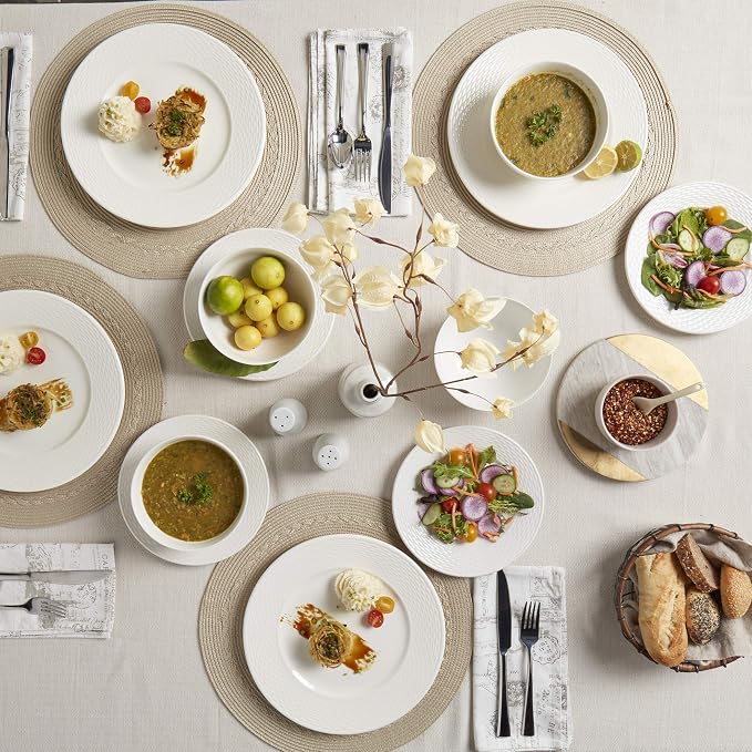 Tabletops Gallery Embossed Bone White Porcelain Round Dinnerware Collection- - Image 3