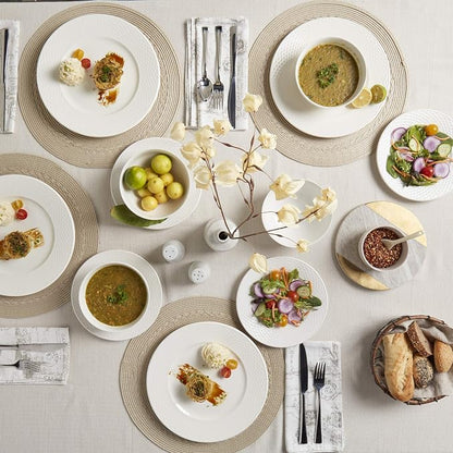 Tabletops Gallery Embossed Bone White Porcelain Round Dinnerware Collection- - Image 3