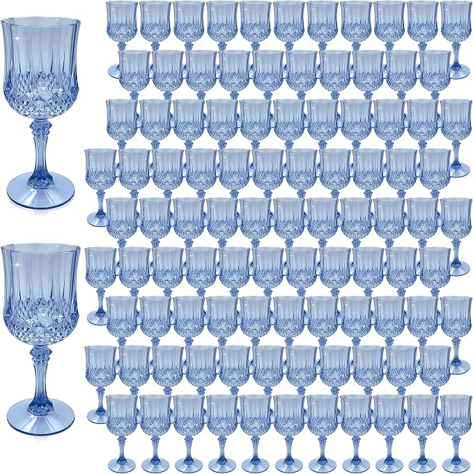 100Pack Plastic Wine Glasses, 7oz Vintage Goblets by LEYIQU