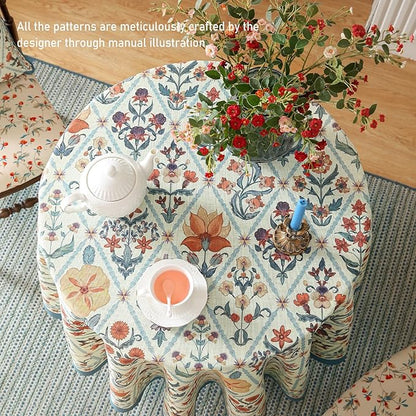 ISAENNE Designer Linen Elegant Round Tablecloth,Colorful Floral Bohemian Table Cloth,Wrinkle Resistant Decor Tablecloths for Dining Thanksgiving Kitchen Christmas,Diameter 67"-Floralsea A