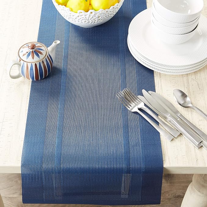 DII PVC Tabletop Collection Woven Indoor/Outdoor, Table Runner, Nautical Blue - Image 4