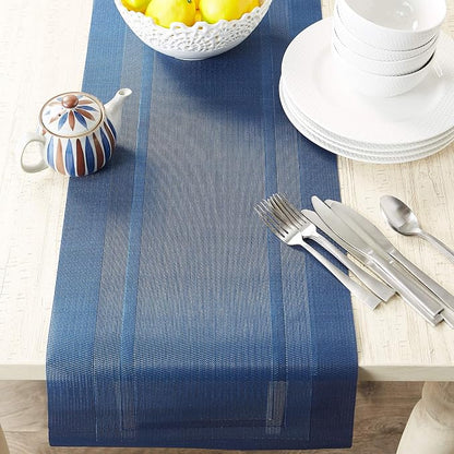 DII PVC Tabletop Collection Woven Indoor/Outdoor, Table Runner, Nautical Blue - Image 4