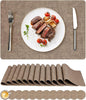 Vinyl Placemats Set of 12, Faux Leather Waterproof and Heat Resistant Place Mats, Washable Anti-Slip Table Mats with Coaster, Wipeable Placemats for Indoor & Outdoor 17" x 12" (Light Coffee Set of 12)