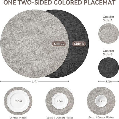 13" Round Placemats Set of 6, NCUE Dual-Sided Faux Leather Heat Resistant Table Mats, Waterproof Oilproof Washable Protective Table Placemats with Coaster, Wipeable Vinyl for Indoor & Outdoor Use