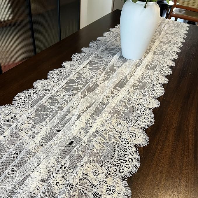 5 Pcs White Lace Table Runner 30 x 120 Inch Vintage Rustic Table Runner - Image 9
