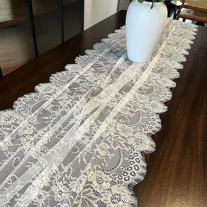 2 Pcs White Lace Table Runner 30 x 120 Inch Vintage Rustic Table Runner - Image 9