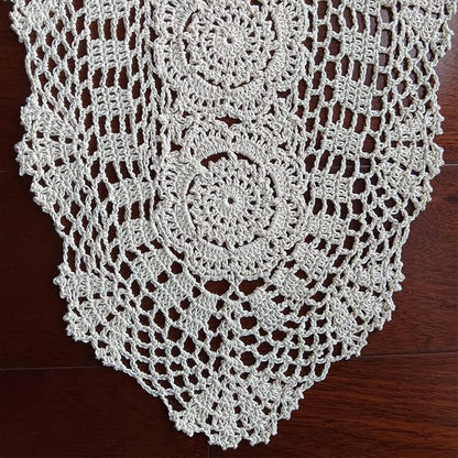 Phantomon Oval Lace Table Runner Doilies Floral Table Scarf Furniture Cloth - Image 2