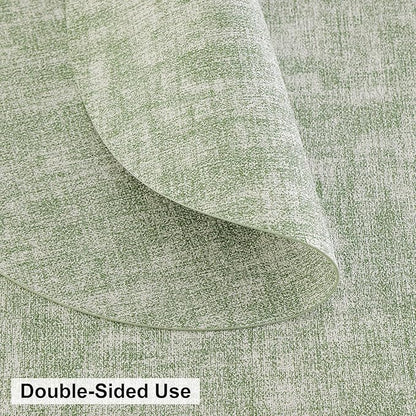homing Round Faux Leather Placemat and Coaster 8 Packs, Washable Heat Resistant Dining Place Mats, Wipeable Double-Sided Table Mats for Indoor and Outdoor, Diameter 13 and 3.93 inch, Light Green