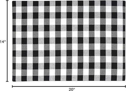 Urban VillaPlacemats for DiningTable 100% CottonPlacemats 14''x20''Over Sized Tablemats Set of 6 Placemats Black/White BuffaloCheckTablemats for Family DinnersWedding PartiesPlacemats