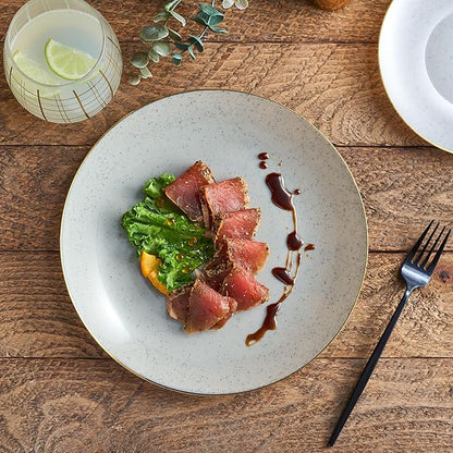 PLASTICPRO 30 Pack Disposable Plastic Plates Heavyweight Granite Look Elegant 10 inch Dinner Plates Grey with Gold Rim