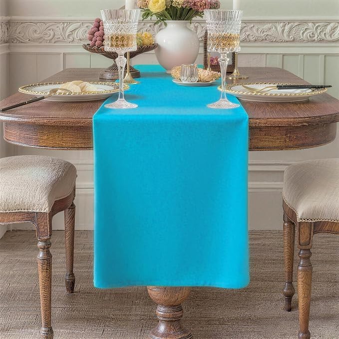 Teal Table Runner, Waterproof Washable Runners 60 Inches Long | Reusable 12x60 by KAIPHO