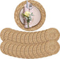 Aneco 24 Pack 13.8-Inch Round Woven Placemats Natural Hand-Woven Boho Rattan Wicker Bulrush Placemat Farmhouse Rustic Braided Table Mats for Dining & Kitchen Decor