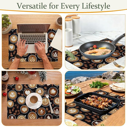 Cloth Placemats,Coffee Theme Fabric Placemats Set of 6,Washable Coffee Beans Table Mats,Decorative Place Mats for Dining Home Kitchen Holiday Party 11.8x17.7 Inch