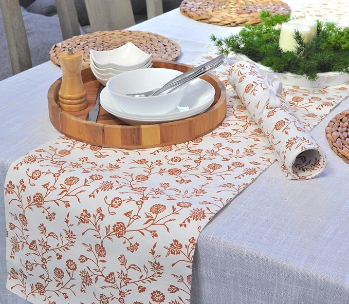 Table Runner 48 inches Long Floral Vintage Flowers Botanical Design Rustic - Image 2