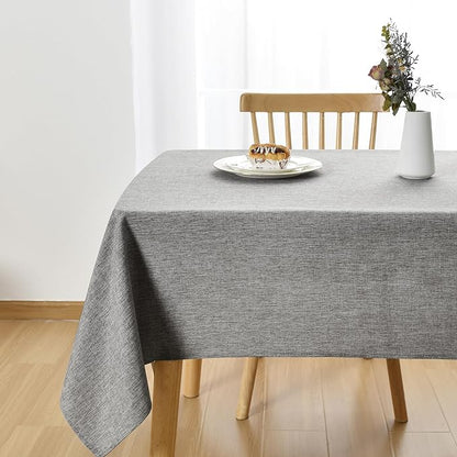 JIUZHEN Rectangle Table Cloth Faux Linen Farmhouse Tablecloth Wrinkle and Stain Resistant Decorative Fabric Table Cover for Kitchen, Dining Room, Parties and Camping, Grey, 52 x 70 Inch