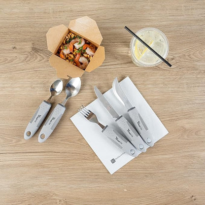 Restaurantware Adaptive Utensils - 1 count Stainless Steel, 9.843 x 5.118 x 1.575 Inches, Ergonomic Eating Aids, Non-Slip Utensil Set for Arthritis, Secure Grip Design, Gray