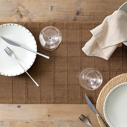 Linen Checked Farmhouse Table Runner, 13x72 Inches Roasted Brown | Raised Grid - Image 7