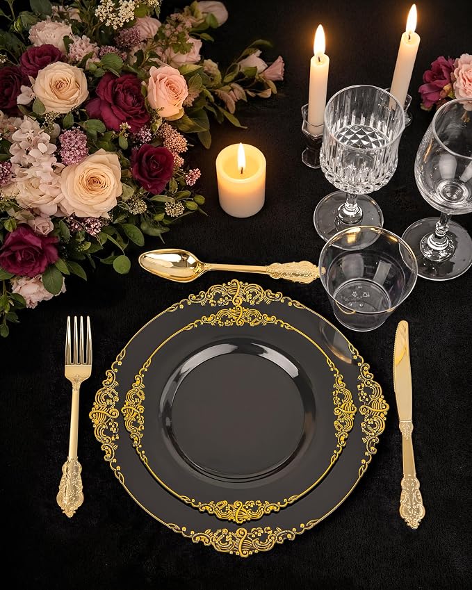 Nervure 100Pcs 10.25'' Black Plastic Plates, Party Plates - Image 6